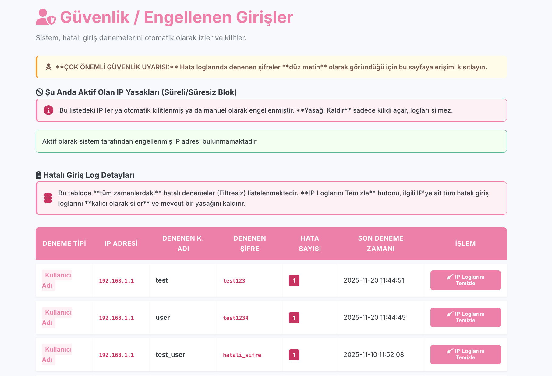 Güvenlik ve Loglama