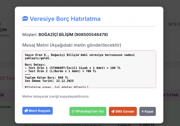 Otomatik SMS Bildirimleri