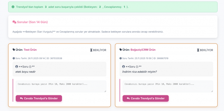 Trendyol Ürün Sorularını Görme ve Cevaplama